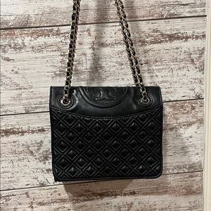 Tory Burch Black Diamond-Pattern Shoulder Bag